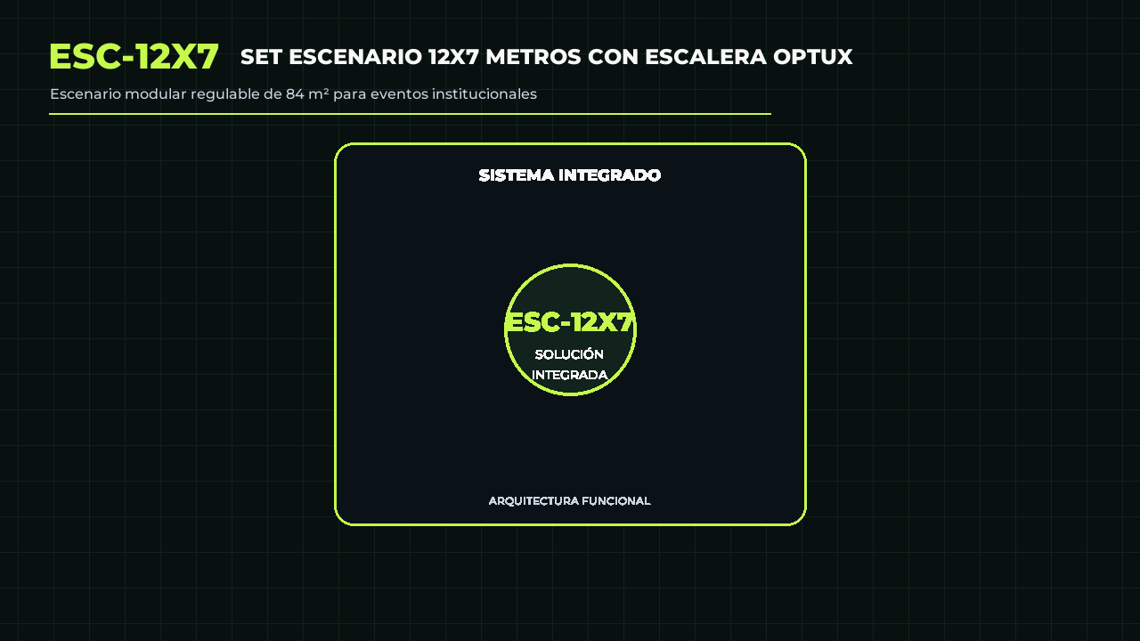 Animación referencial de Set Escenario 12x7 Metros con Escalera Optux
