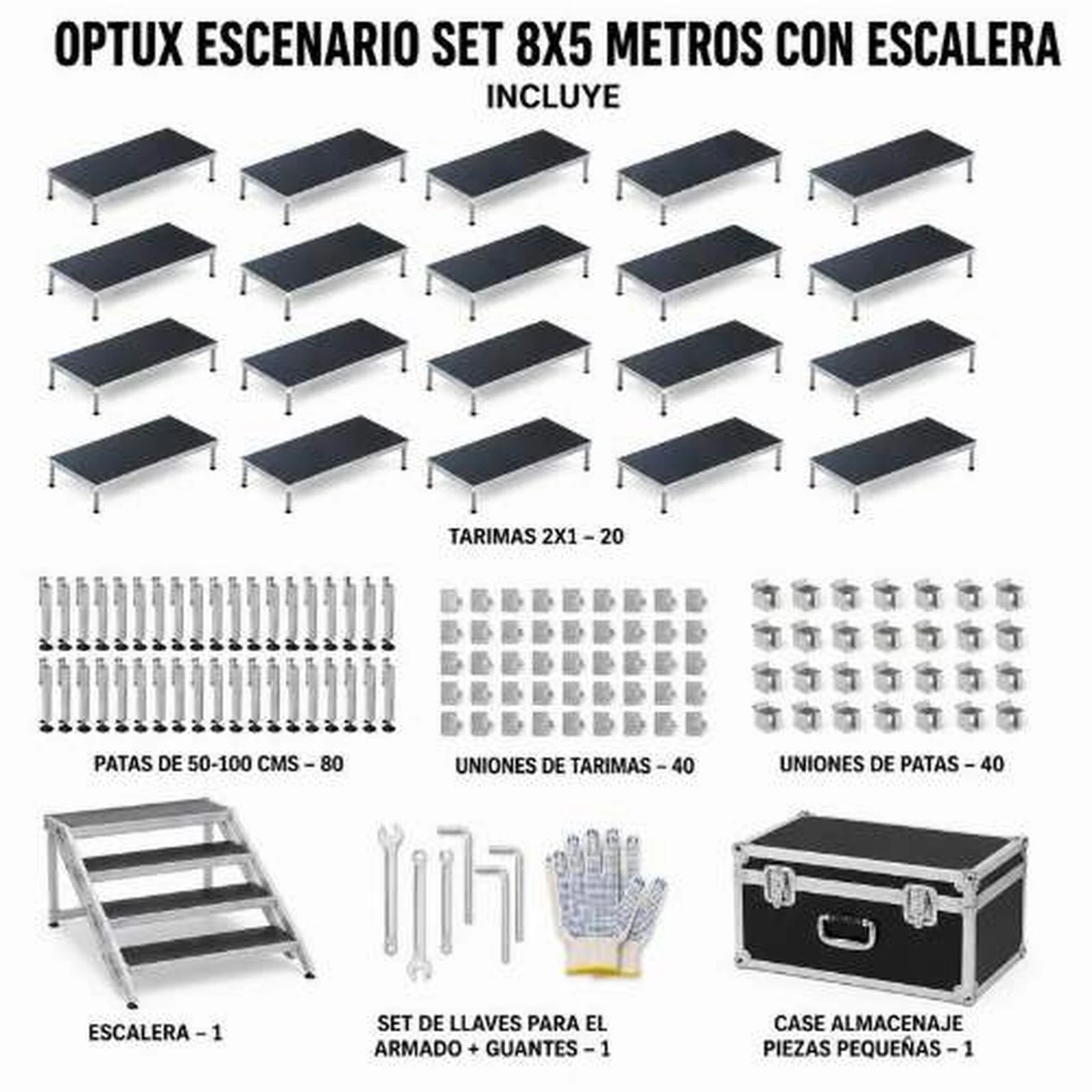 Vista 8 de Set Escenario 8x5 Metros con Escalera Optux